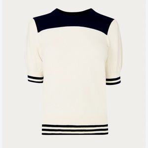 NWT - LK Bennett Brielle short sleeve sweater. navy and white, Size S